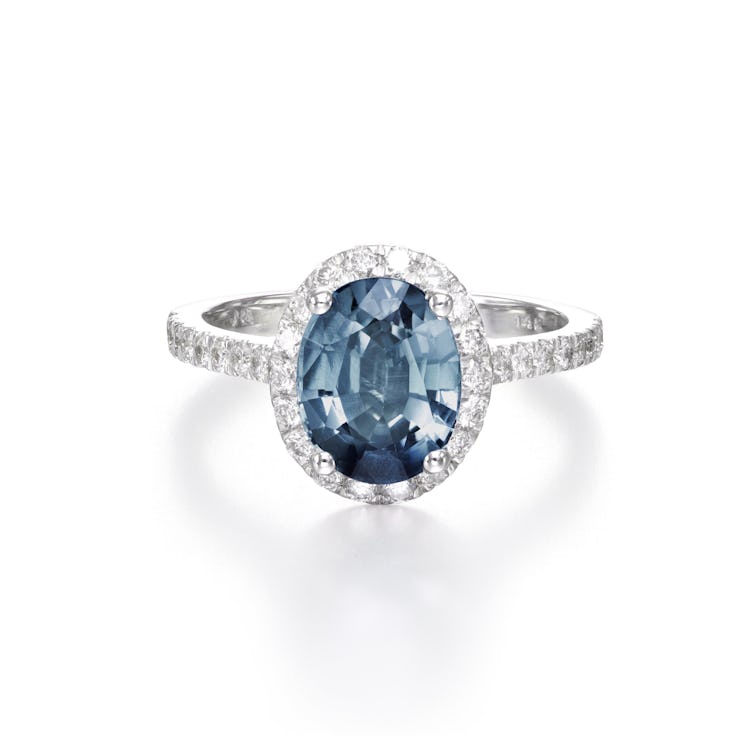 Sea Blue Sapphire and Diamond engagement ring from Sheryl Jones.