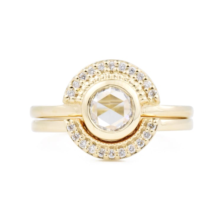 Selena Rose Cut Round Diamond Semi-Halo Ring Set from Valerie Madison.