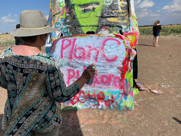 Plan C Pills’ abortion rights roadtrip stopped at Cadillac Ranch in Amarillo, Texas
