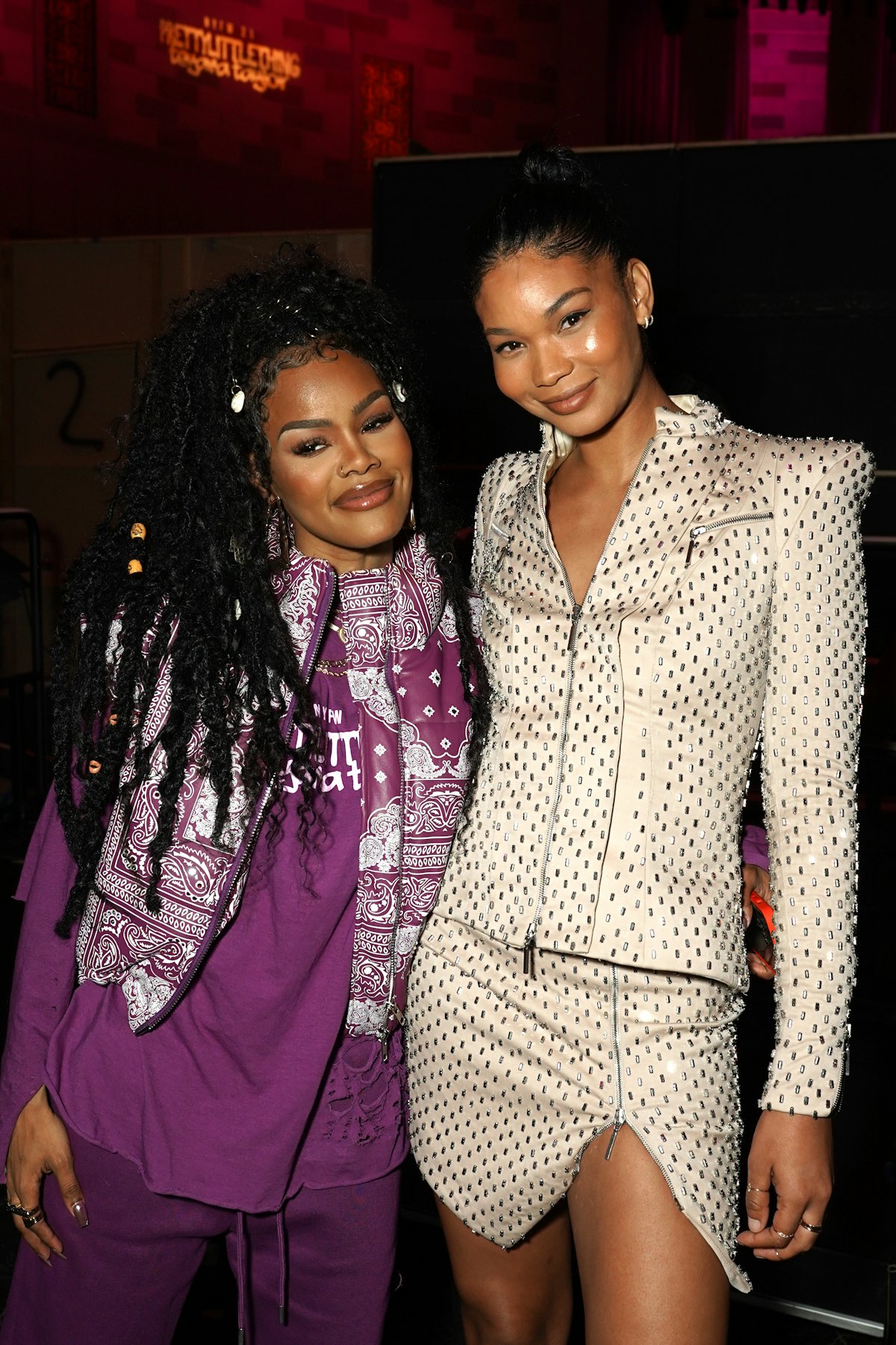 Teyana Taylor and Chanel Iman attend PrettyLittleThing: Teyana Taylor Collection II New York Fashion...