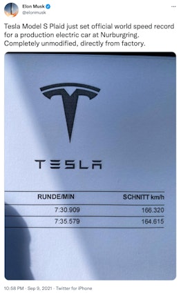 Tesla's record-breaking lap time.