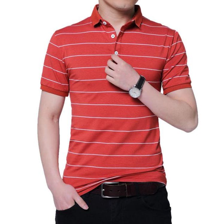 West Louis Brand Red Summer Striped Polo Shirt