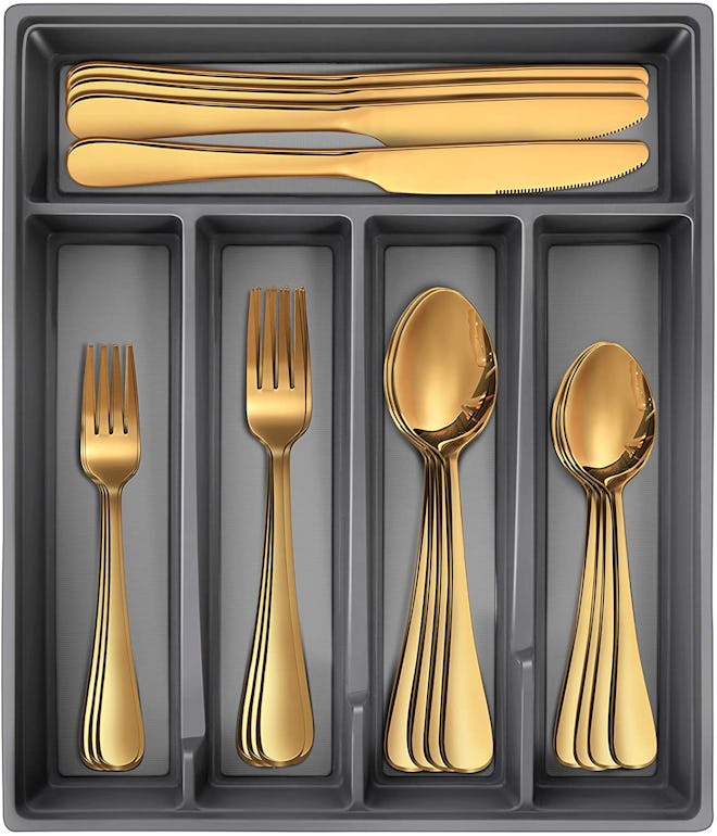 Gold Silverware Set with Tray (20-Pieces)