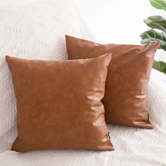 HOMFINER Faux Leather Throw Pillow Covers (2-Pack)