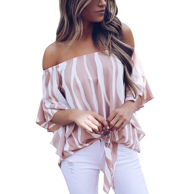 Asvivid Off The Shoulder Knot Blouse