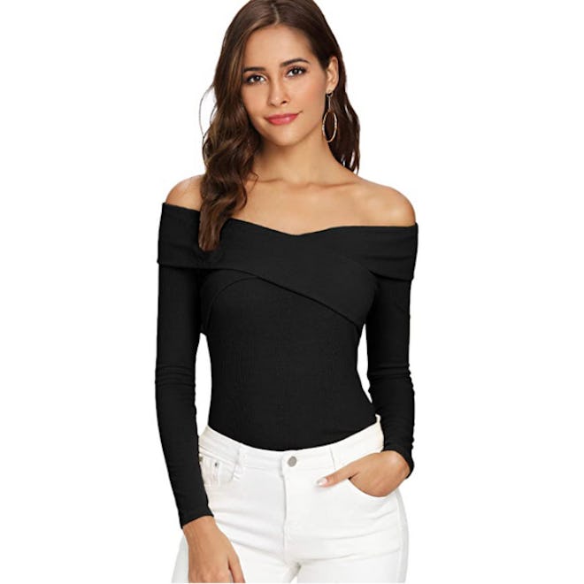 SheIn Off Shoulder Cross Wrap Knit Top