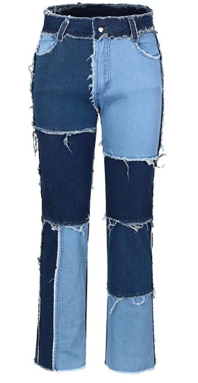 THUNDER STAR's patchwork straight leg jeans. 