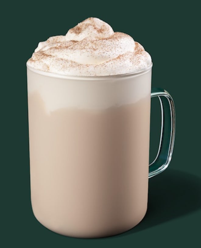 Image of Starbucks hot Cinnamon Dolce Creme drink.