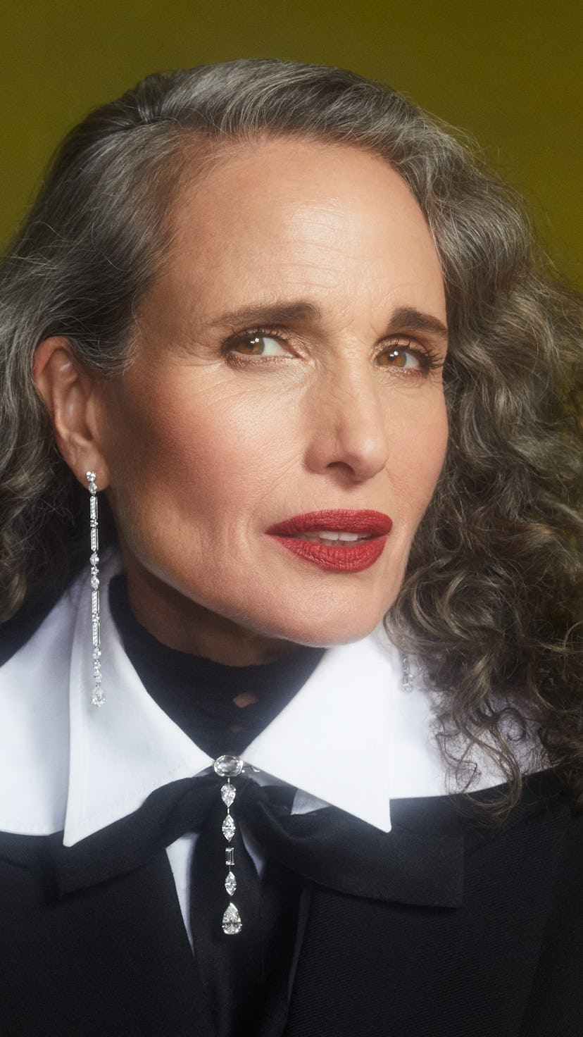 Andie MacDowell shows off her gray hair as the cover of TZR's fall beauty issue.