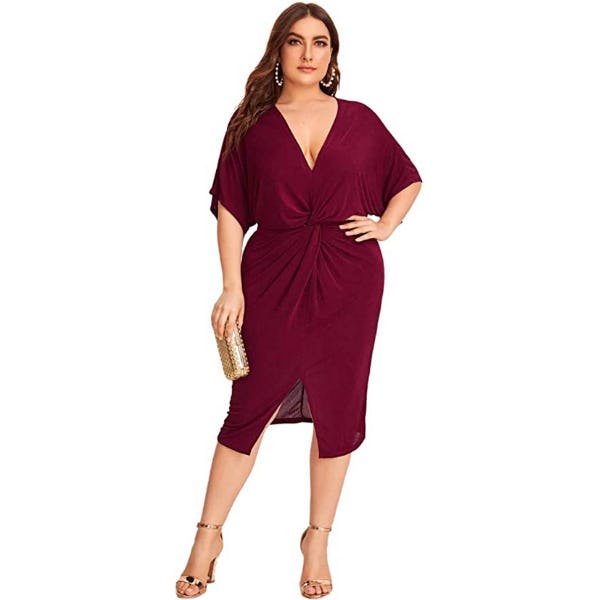 Floerns Twist-Front Split Midi Dress
