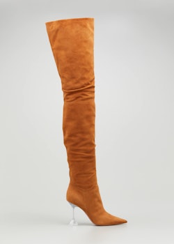 Olivia Suede Glass-Heel Over-the-Knee Boots