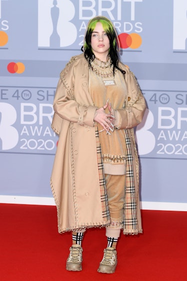  Billie Eilish attends The BRIT Awards 2020 at The O2 Arena on February 18, 2020 in London, England....