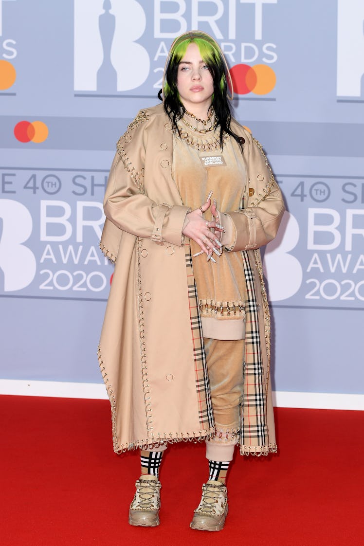  Billie Eilish attends The BRIT Awards 2020 at The O2 Arena on February 18, 2020 in London, England....
