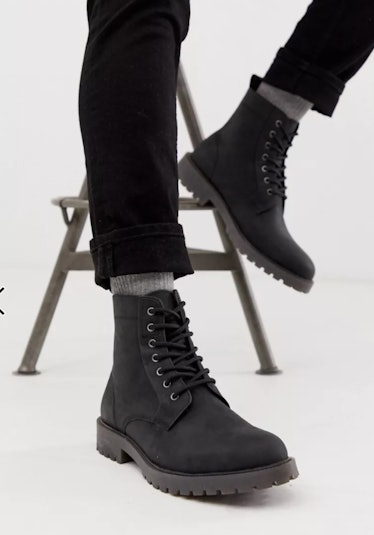 ASOS DESIGN Black Lace Up Leather Boots