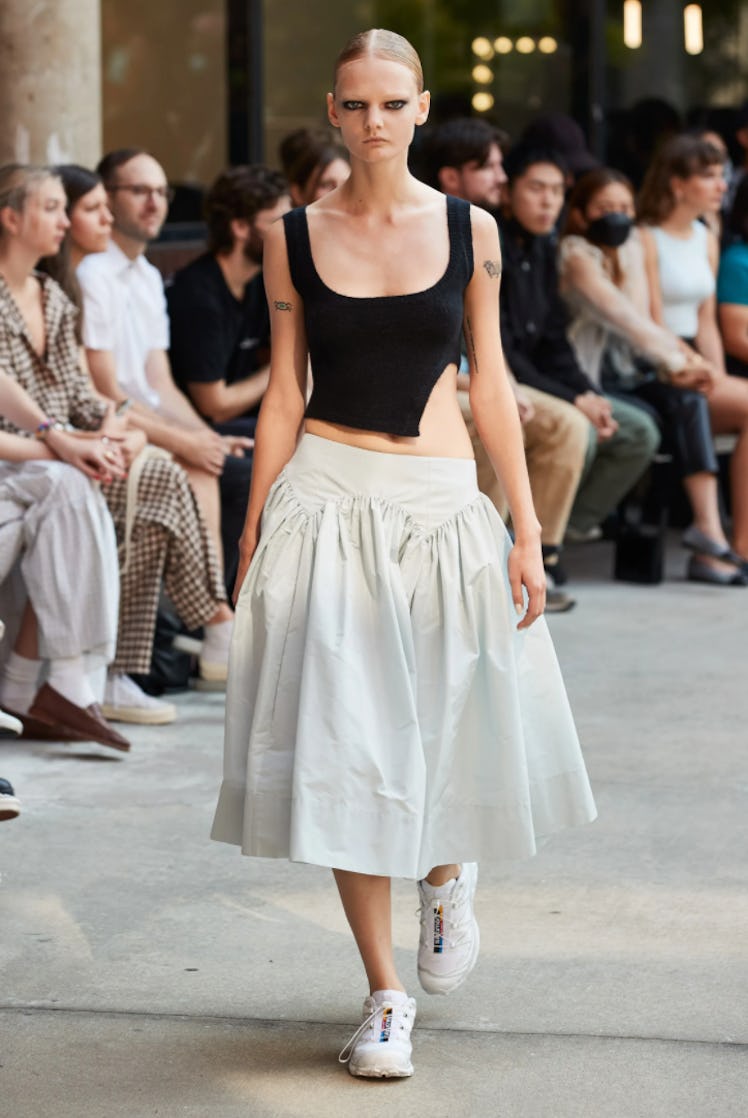 A model walking the runway for Sandy Liang during New York Fashion Week Spring 2022