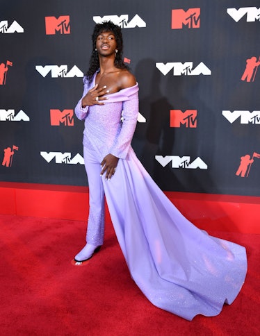 Lil Nas X arrives for the 2021 MTV Video Music Awards at Barclays Center in Brooklyn, New York, Sept...