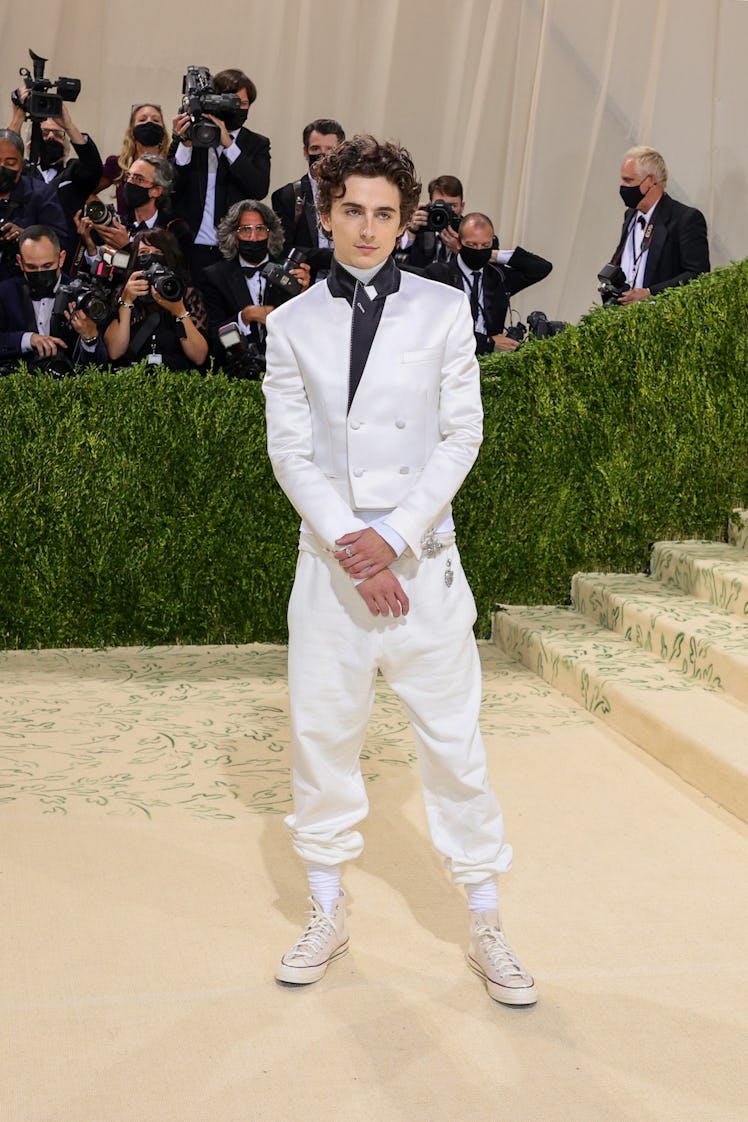  Co-chair Timothée Chalamet attends The 2021 Met Gala Celebrating In America: A Lexicon Of Fashion a...