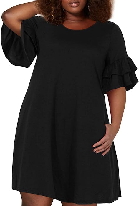 Nemidor Ruffle Sleeve Jersey Knit Plus Size Dress