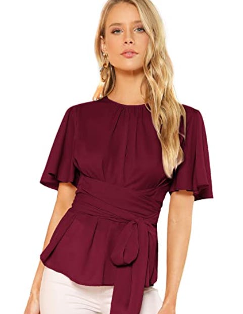 Romwe Tie Waist Blouse