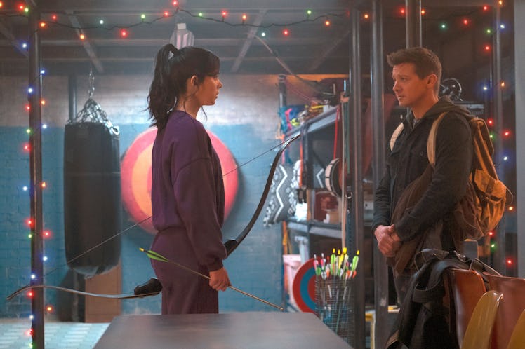 Kate Bishop (Hailee Steinfeld) and Hawkeye/Clint Barton (Jeremy Renner) in Marvel Studios' 'Hawkeye'...
