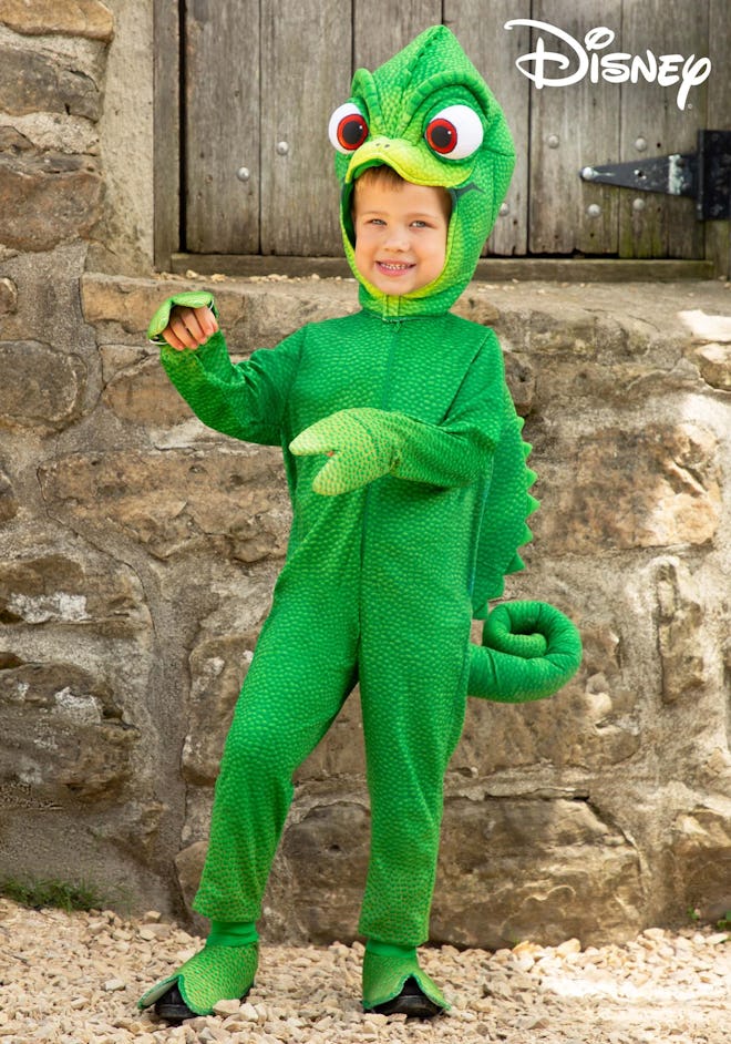 Little boy in Pascal costume from Rapunzel 