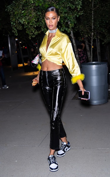 Model Joan Smalls is seen leaving the Tom Ford spring/summer 2022 fashion show during New York Fashi...