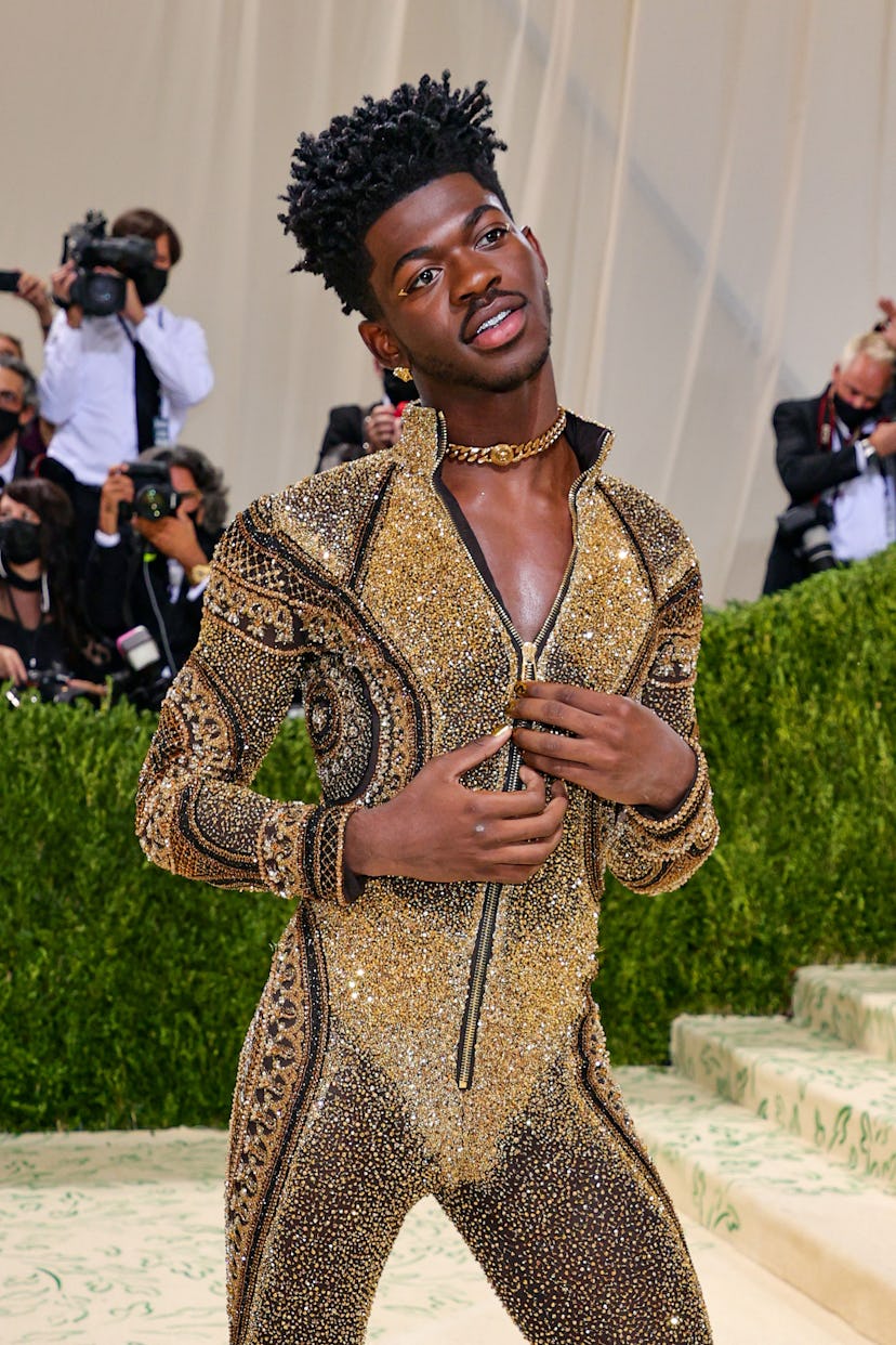Lil Nas X attends The 2021 Met Gala Celebrating In America: A Lexicon Of Fashion at Metropolitan Mus...