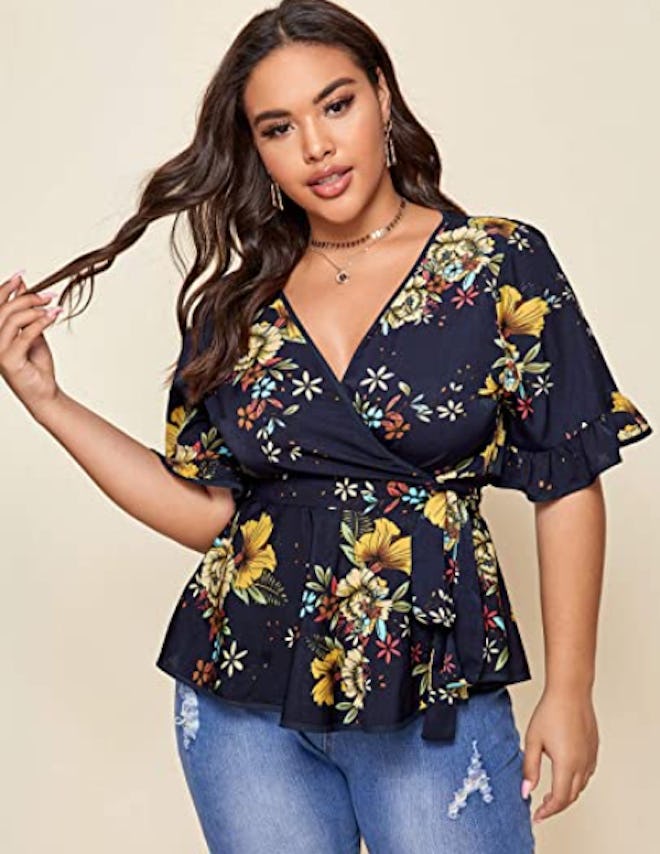 Romwe Peplum Wrap Blouse