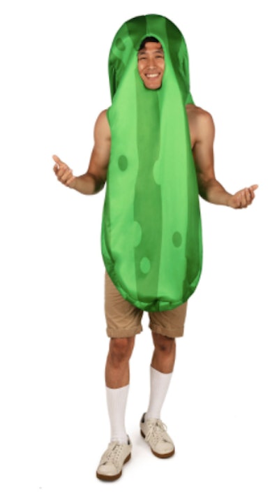 Man wearing a pickle costume