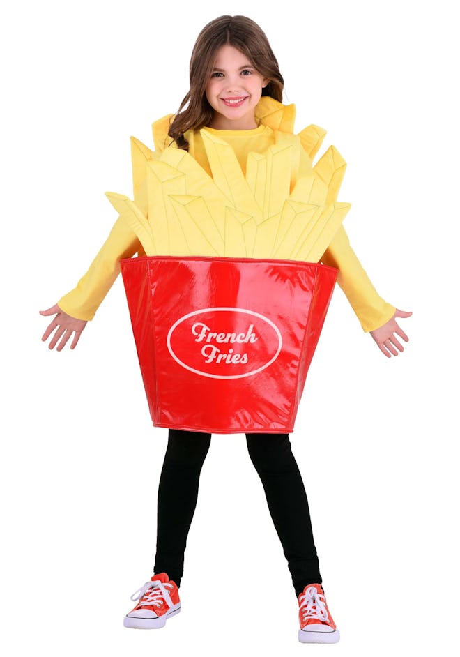 Little girl wearing a french fry costume
