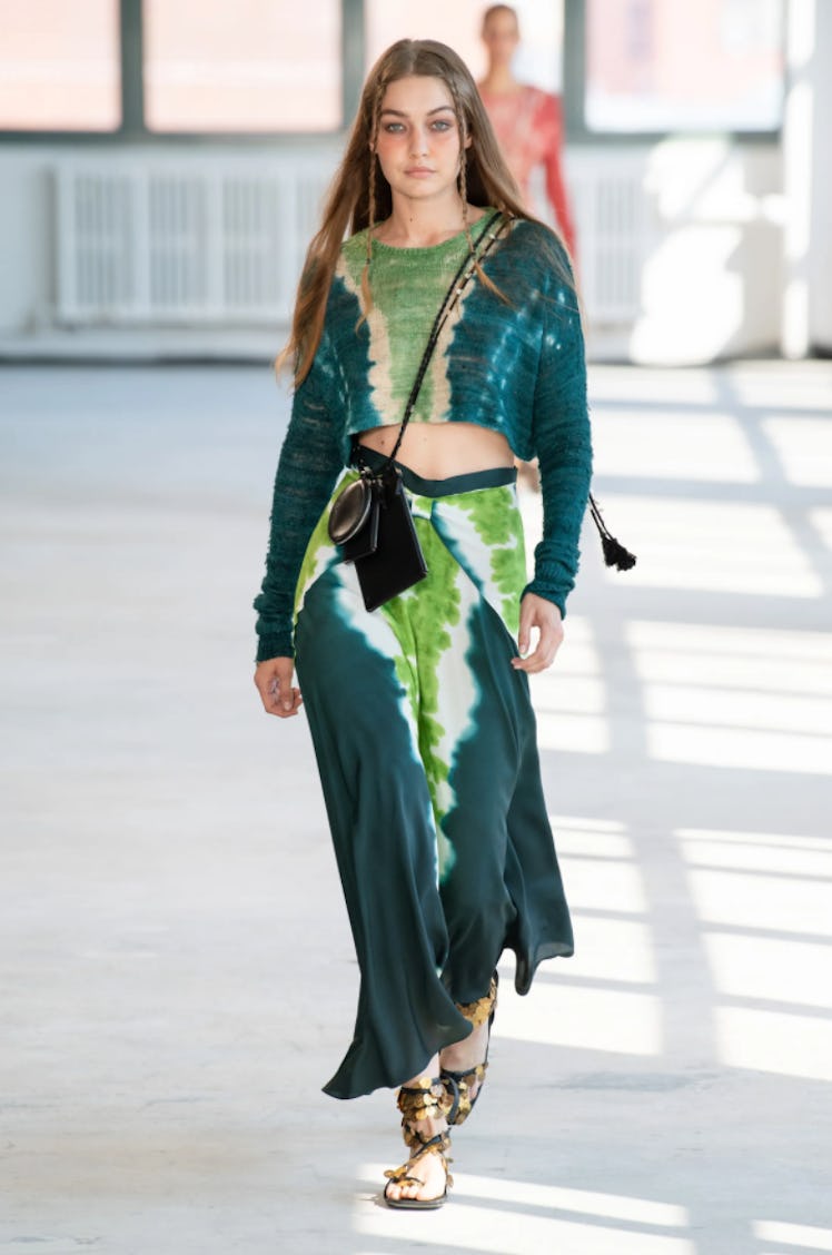 A model wearing a green tie-dye Altuzarra set during New York Fashion Week Spring 2022