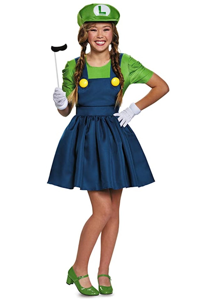 Woman dressed in Luigi dress costume