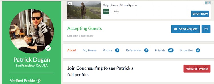 Couchsurfing.com CEO Patrick Dugan’s member profile on Couchsurfing.com