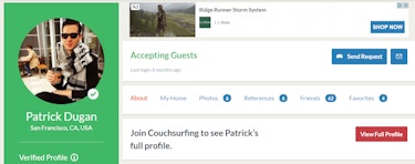 Couchsurfing.com CEO Patrick Dugan’s member profile on Couchsurfing.com