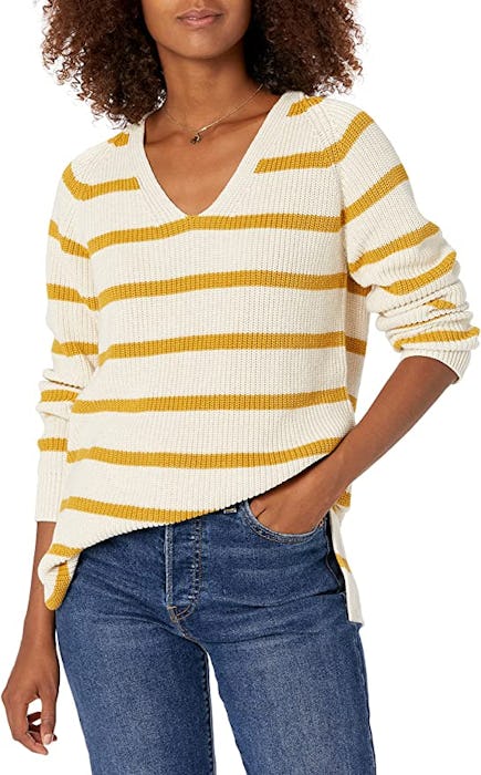 Goodthreads Cotton Shaker Stitch Deep V-Neck Sweater