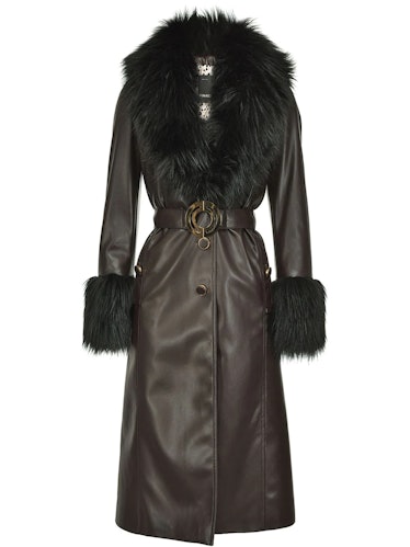 Pinko faux fur lined leather coat.