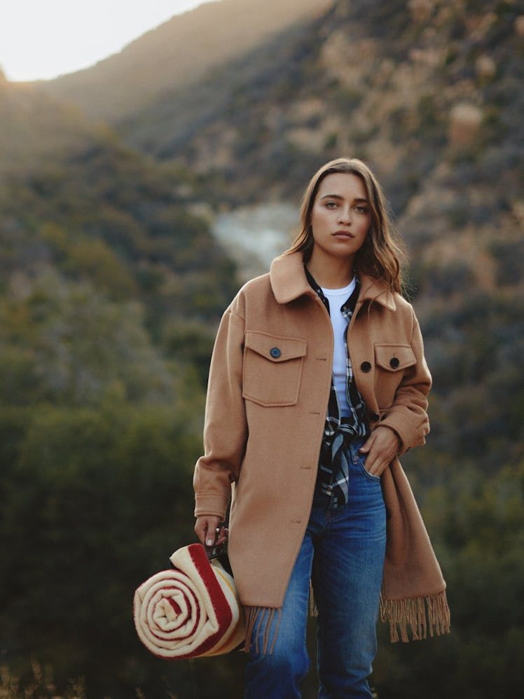 Wool Coat with Fringe Camel