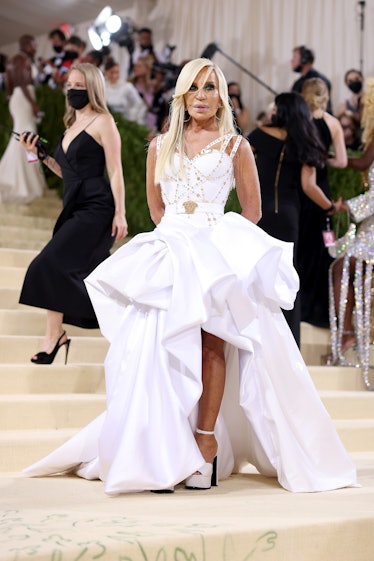 Donatella Versace attends The 2021 Met Gala Celebrating In America: A Lexicon Of Fashion at Metropol...