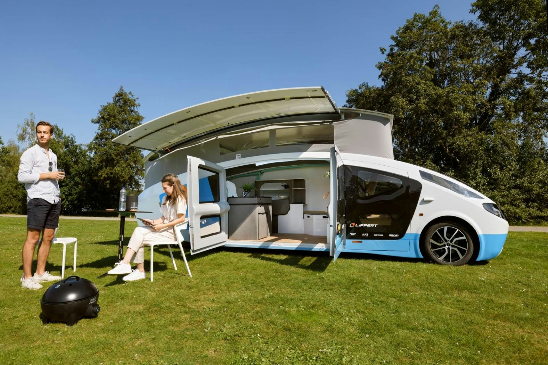 Conceptual image of the Stella Vita, an electric solar-powered RV. Electric vehicle. EV. EVs. Electr...