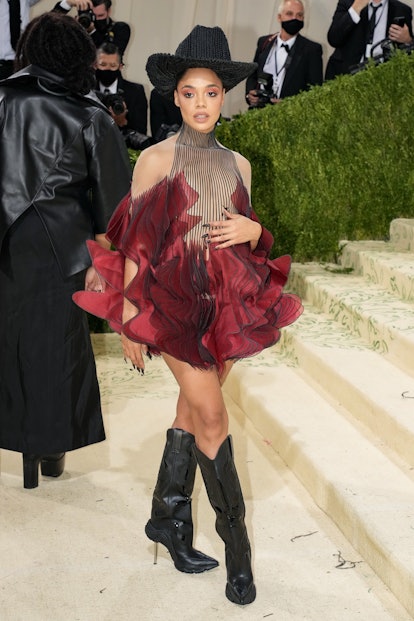 Tessa Thompson attends The 2021 Met Gala Celebrating In America: A Lexicon Of Fashion at Metropolita...