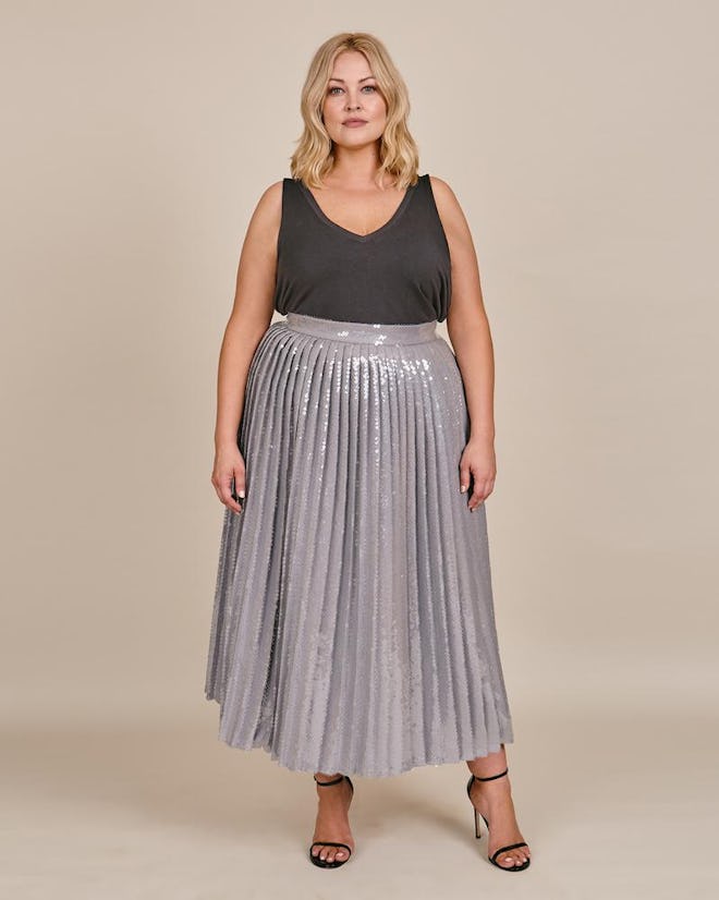 Brandon Maxwell Plus Size Pailette Pleated Skirt