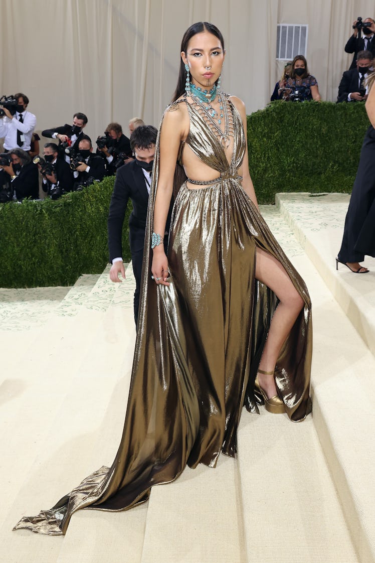 Quannah Chasinghorse attends the 2021 Met Gala benefit "In America: A Lexicon of Fashion" at Metropo...