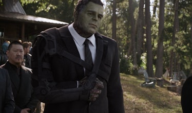 Professor Hulk wearing a sling at the end of Avengers: Endgame