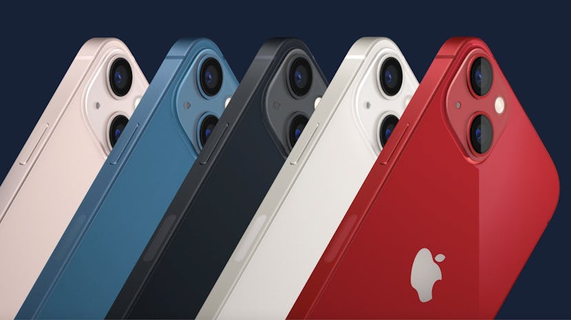 iPhone 13 colors featuring red, pink, blue, black and white.