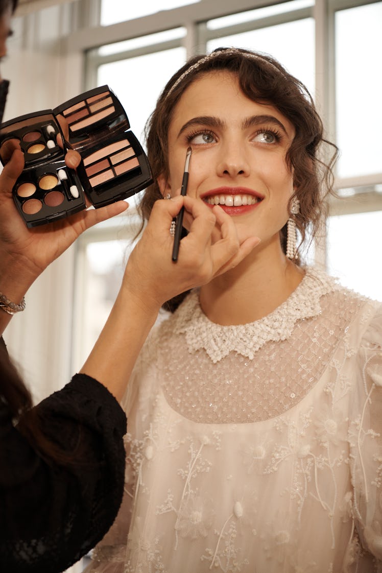Margaret Qualley getting ready for the 2021 Met Gala