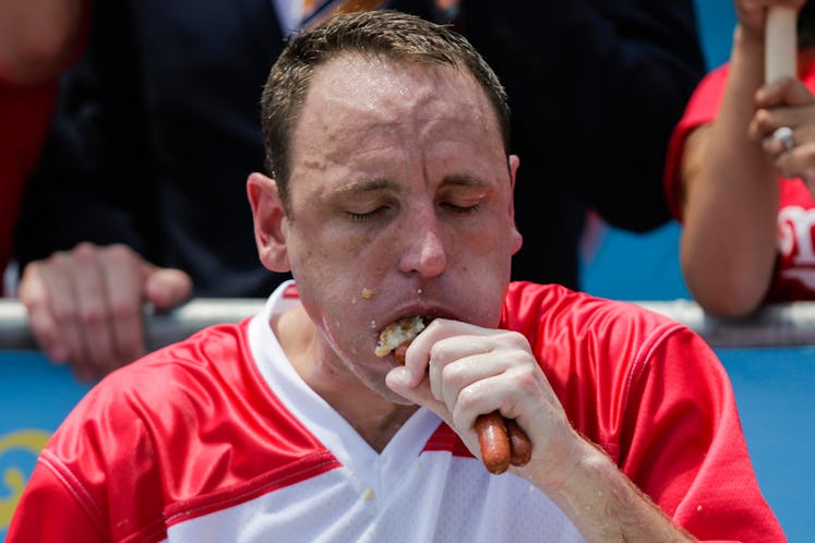 Joey Chestnut competes in the annual Nathan's Hot Dog Eating Contest