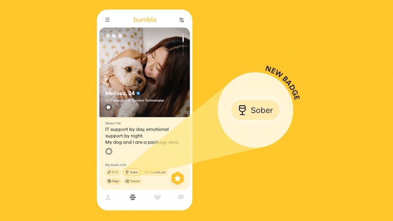 Bumble will now allow users to add a "Sober" badge to their profile.