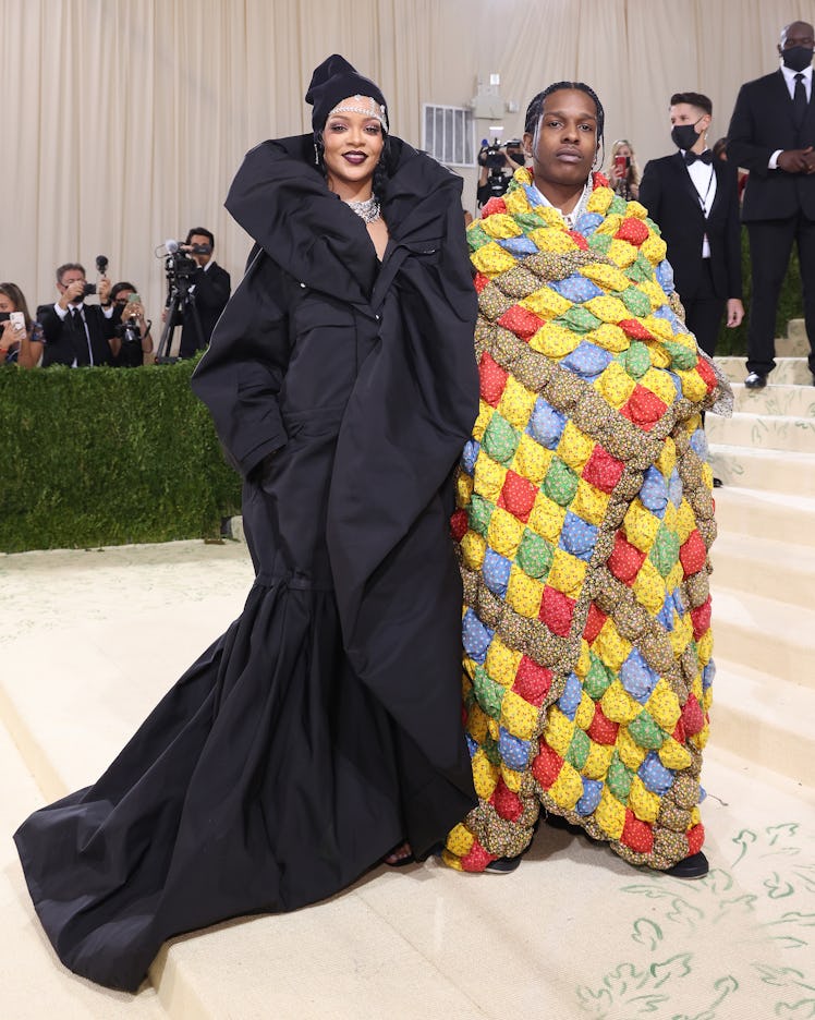 Rihanna and ASAP Rocky attend the 2021 Met Gala benefit "In America: A Lexicon of Fashion" at Metrop...