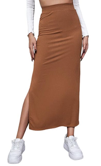 SheIn Split Thigh Rib Knit Maxi Bodycon Skirt