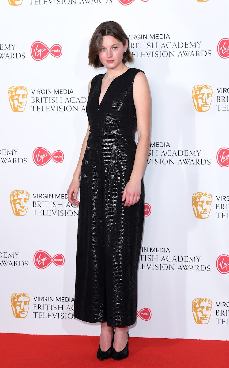 Emma Corin poses in the Press Room at the Virgin TV BAFTA Television Award at The Royal Festival Hal...